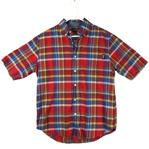 Woolrich Mens Small Red Plaid Short Sleeve Button Down Shirt Madras Outdoors